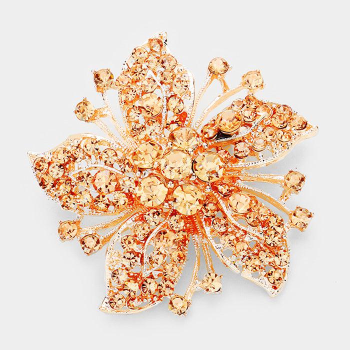 Flower Peach Crystal Pin Brooch