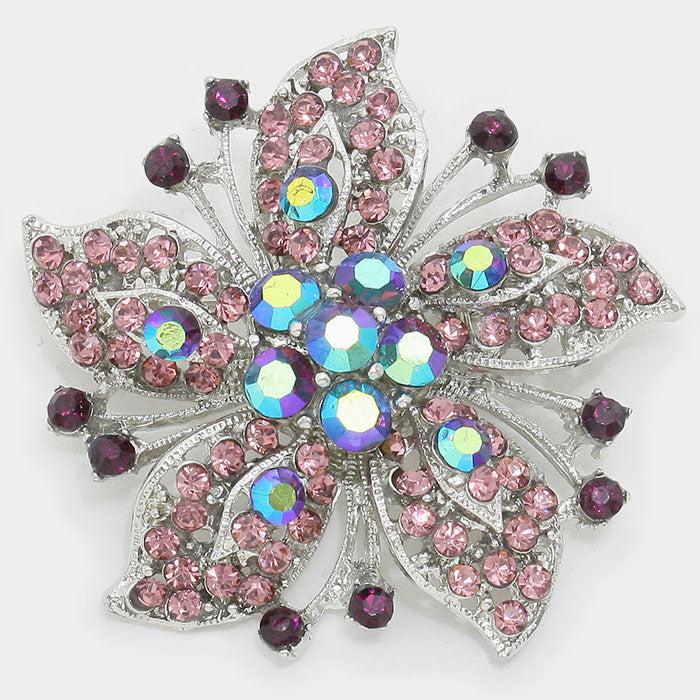 Flower Purple Crystal Pin Brooch