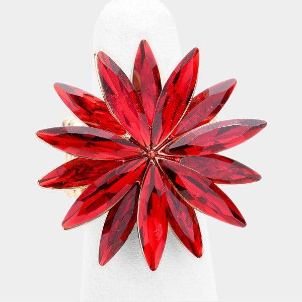 Flower Red Crystal Marquise Stretch Ring-Ring-SPARKLE ARMAND
