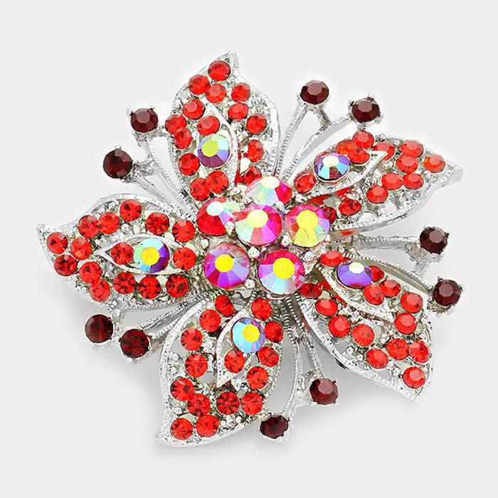 Flower Red Crystal Pin Brooch
