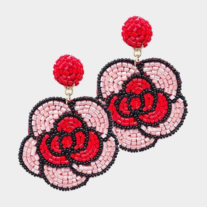 Flower Red & Pink Felt Back Dangle Earrings