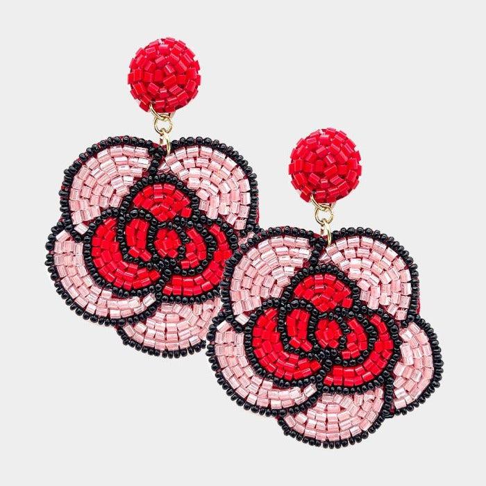 Flower Red & Pink Felt Back Dangle Earrings