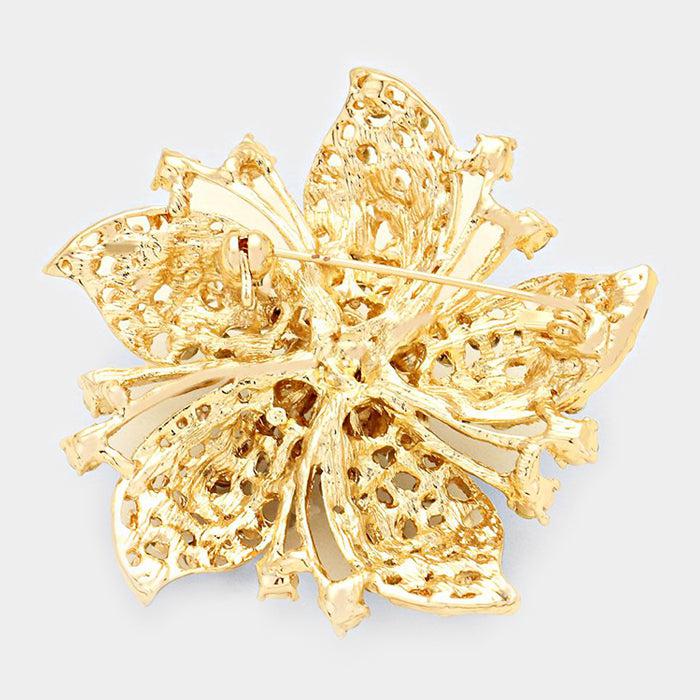 Flower Topaz Colored Crystal Pin Brooch