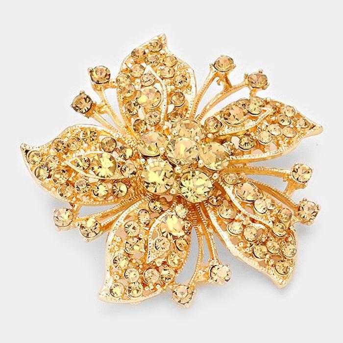Flower Topaz Colored Crystal Pin Brooch