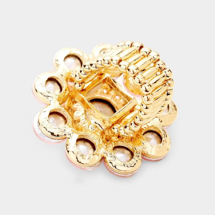 Flower Vitrail Round Crystal Stretch Ring