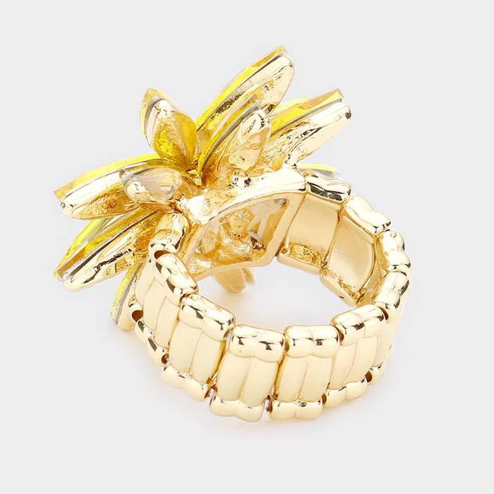 Flower Yellow Crystal Marquise Cluster Stretch Ring