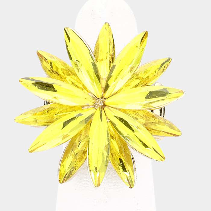 Flower Yellow Crystal Marquise Cluster Stretch Ring