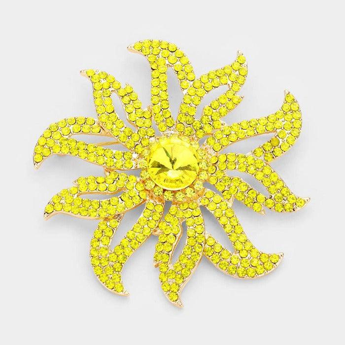 Flower Yellow Crystal Pave Pin Brooch