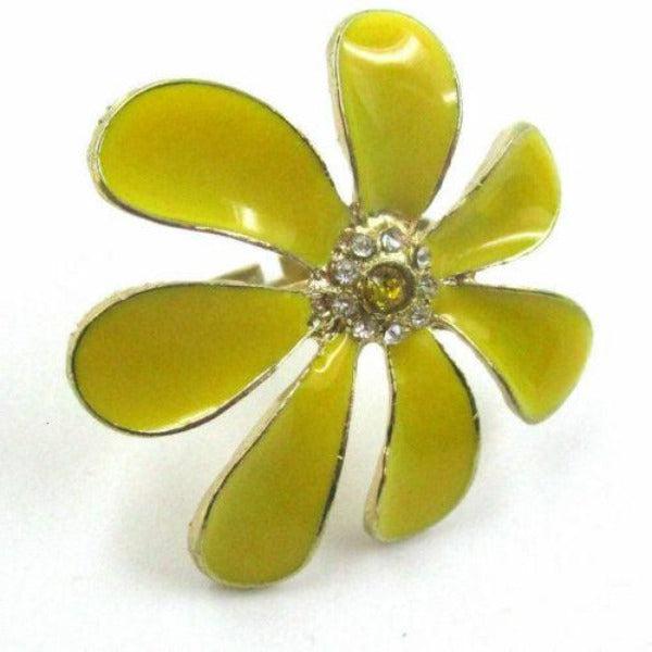 Flower Yellow Enamel Adjustable Ring