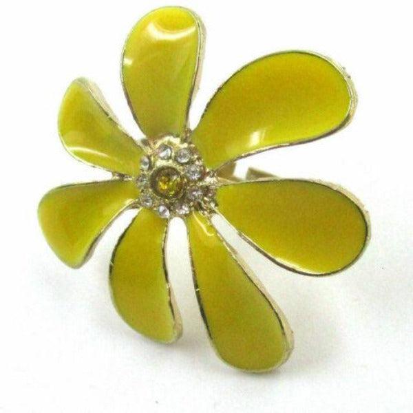 Flower Yellow Enamel Adjustable Ring