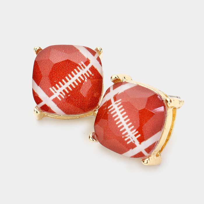 Football Printer Stone Stud Earrings