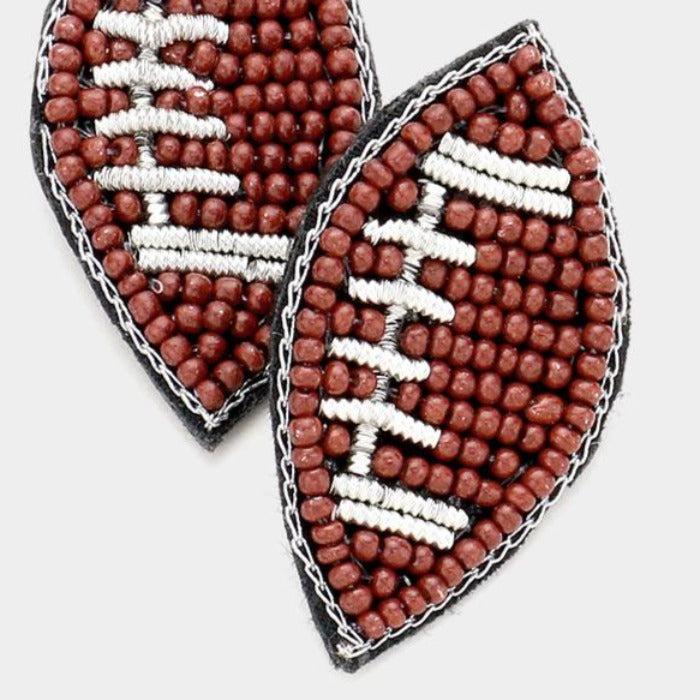 Football Seed Beaded Stud Earrings-Earring-SPARKLE ARMAND