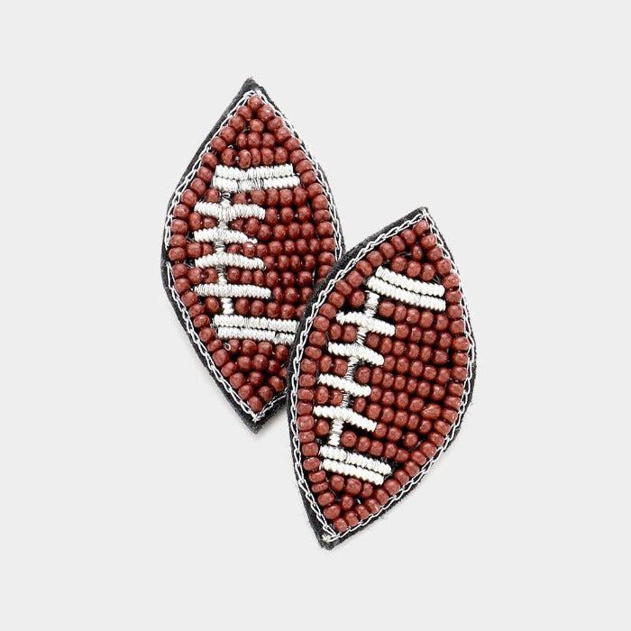 Football Seed Beaded Stud Earrings-Earring-SPARKLE ARMAND