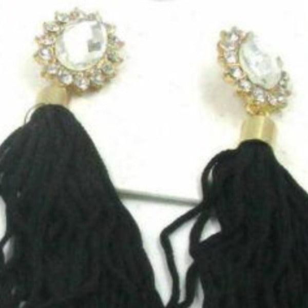 Forever 21 Black Long Tassel Crystal Earrings-Earring-SPARKLE ARMAND