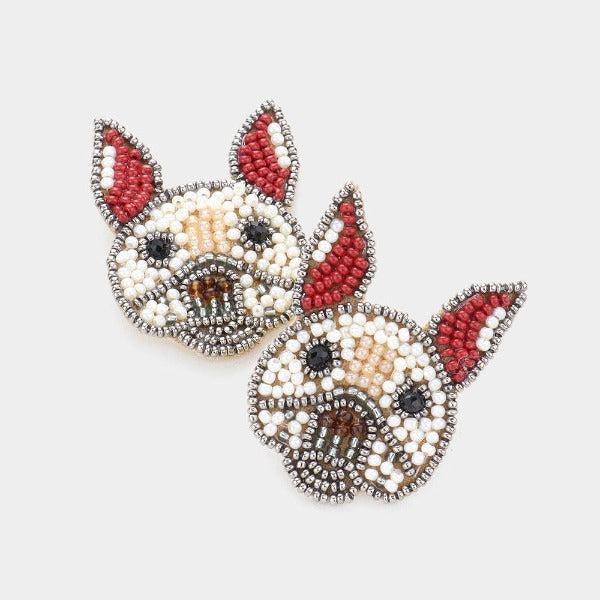 French Bulldog Seed Bead Earrings-Earring-SPARKLE ARMAND