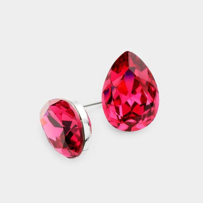 Fuchsia Teardrop Crystal Earrings-Earring-SPARKLE ARMAND