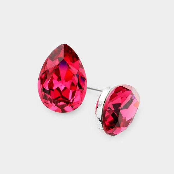 Fuchsia Teardrop Crystal Earrings-Earring-SPARKLE ARMAND