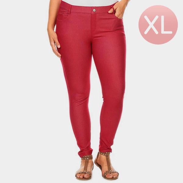 Full Length Jeggings - Burgundy - XL-Pants-SPARKLE ARMAND