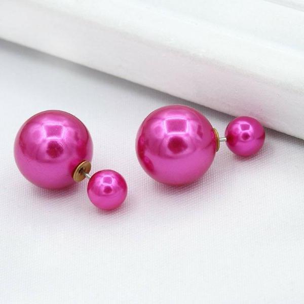 Fuschia Pink Big 16mm & Small 8mm Front & Back Earrings-Earring-SPARKLE ARMAND