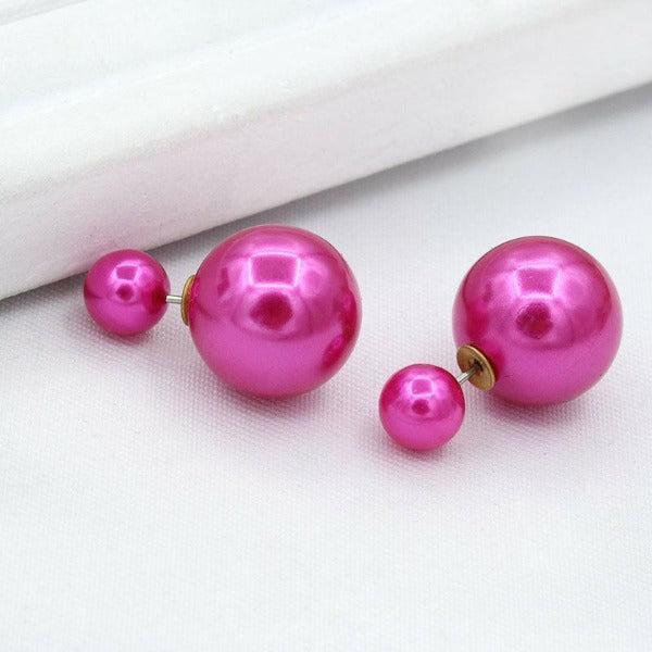 Fuschia Pink Big 16mm & Small 8mm Front & Back Earrings-Earring-SPARKLE ARMAND