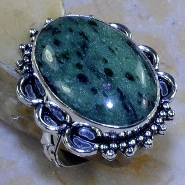 GREEN RUBY ZOISITE GEMSTONE .925 SILVER PLATED RING SIZE 8.75-Ring-SPARKLE ARMAND