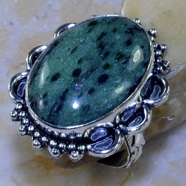GREEN RUBY ZOISITE GEMSTONE .925 SILVER PLATED RING SIZE 8.75-Ring-SPARKLE ARMAND