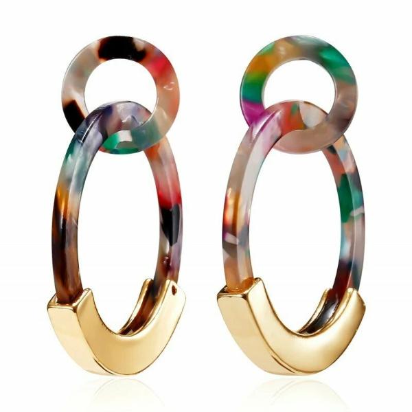 Geometric Double Circle Multi-Color Acetate Earrings-Earring-SPARKLE ARMAND