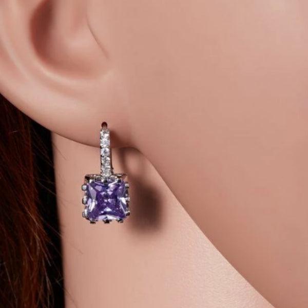 Geometric Purple Square Zircon Silver Earrings-Earring-SPARKLE ARMAND