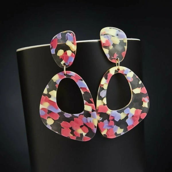 Geometric Retro Multi-Color Acetate Earrings-Earring-SPARKLE ARMAND