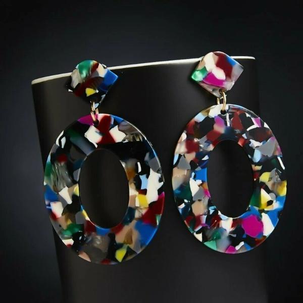 Geometric Retro Multi-Color Acetate Earrings-Earring-SPARKLE ARMAND