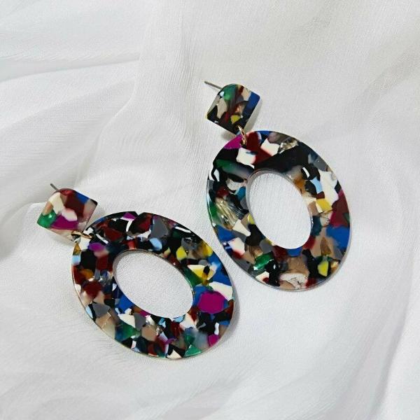 Geometric Retro Multi-Color Acetate Earrings-Earring-SPARKLE ARMAND