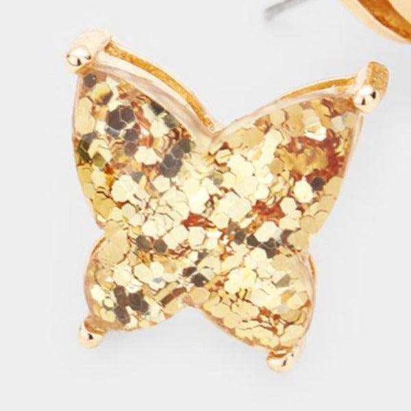 Glitter Butterfly Stud Earrings-Earring-SPARKLE ARMAND