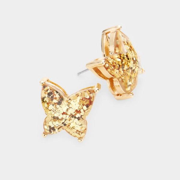 Glitter Butterfly Stud Earrings-Earring-SPARKLE ARMAND