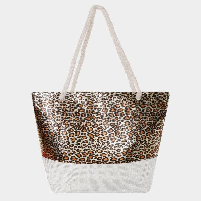 Glitter Leopard Patterned Beach Tote Bag