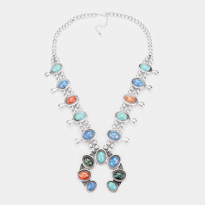 Glitter Multi Color Large Squash Blossom Tribal Necklace Set