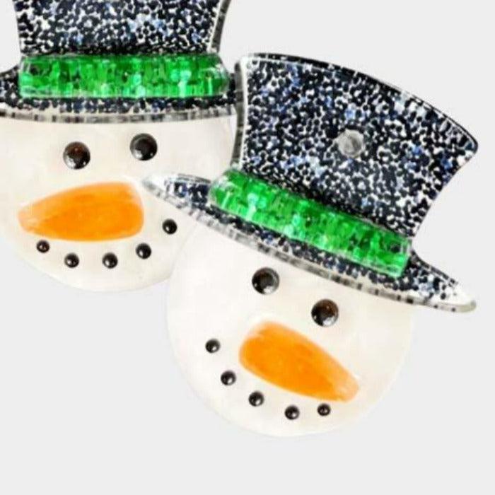 Glittered Resin Snowman Stud Earrings