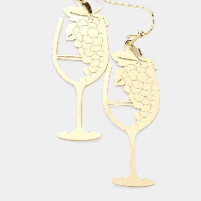 Gold Grape Champagne Dangle Earrings-Earring-SPARKLE ARMAND