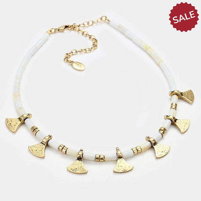 Gold & Ivory Metal Decor Choker Necklace-Necklace-SPARKLE ARMAND