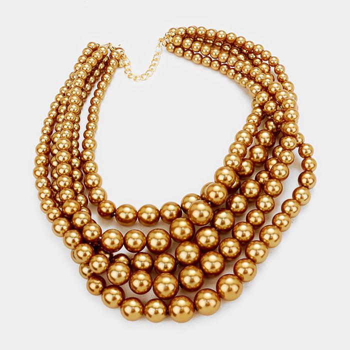  5 Strand Gold Pearl (faux) Necklace & Earring Set by core