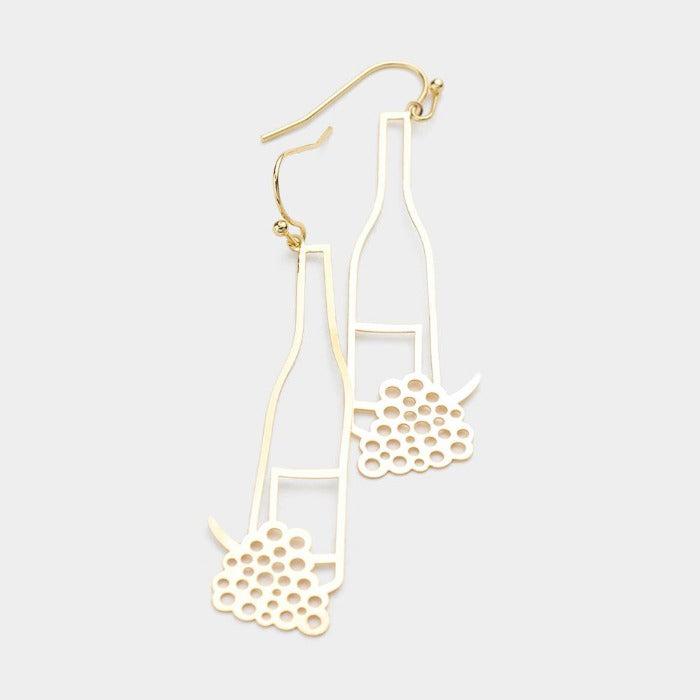 Gold Tone Grape Champagne Dangle Earrings-Earring-SPARKLE ARMAND