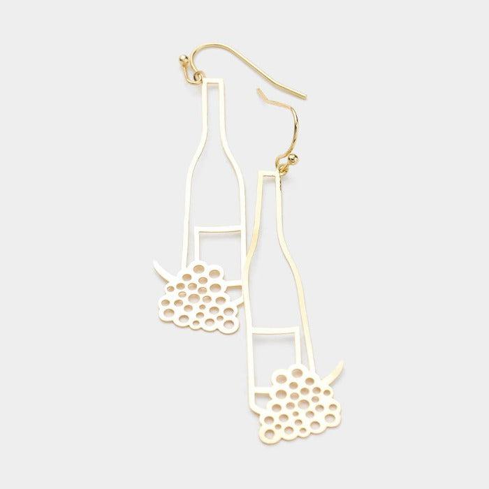 Gold Tone Grape Champagne Dangle Earrings-Earring-SPARKLE ARMAND