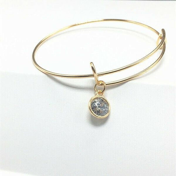 Gold Wire Bracelet with Clear Glass Charm