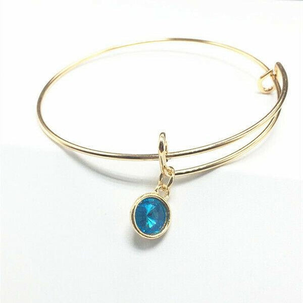 Gold Wire Bracelet with Lake Blue Charm