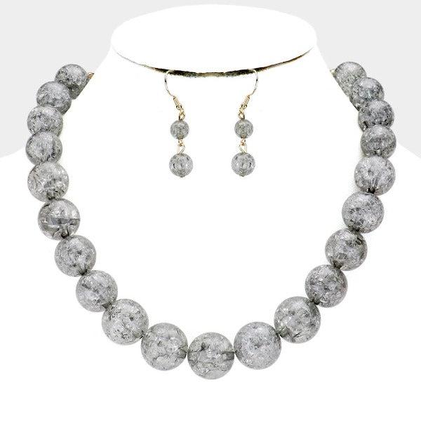 Gray Cracked Lucite Bead Ball Necklace & Earring Set-Necklace-SPARKLE ARMAND