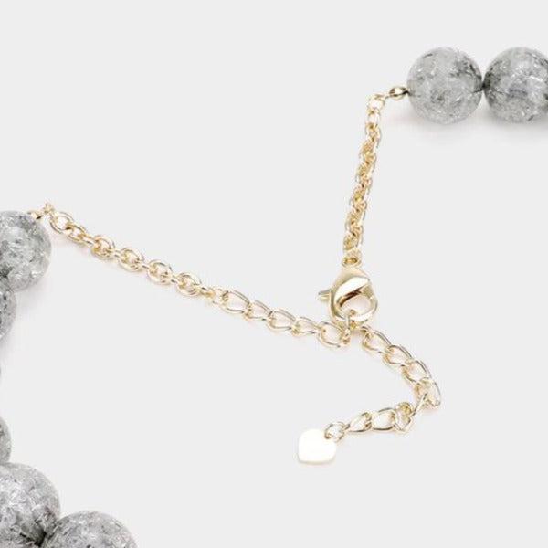 Gray Cracked Lucite Bead Ball Necklace & Earring Set-Necklace-SPARKLE ARMAND