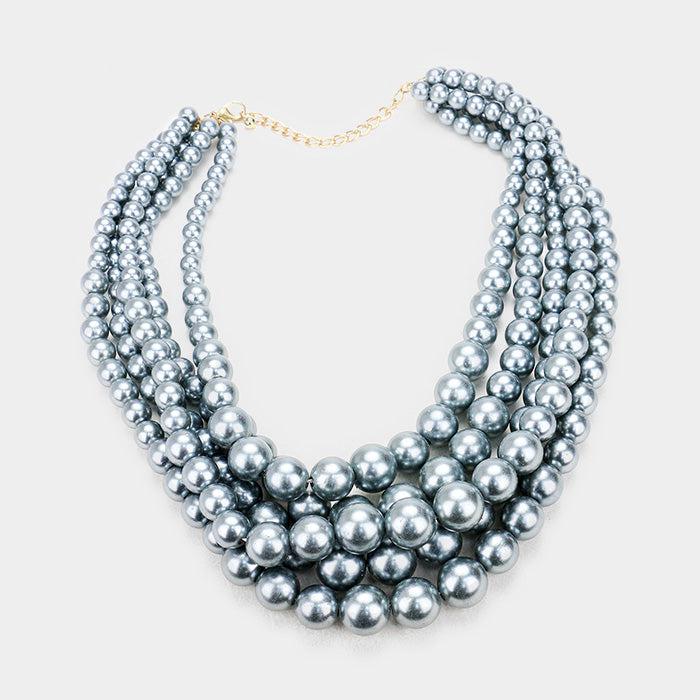  5 Strand Gray Pearl (faux) Necklace & Earring Set by core