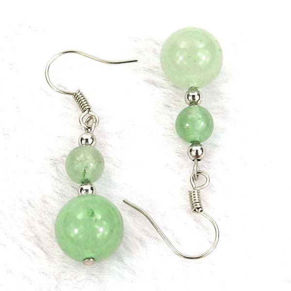 Green Aventurine Natural Gemstone Silver Earrings