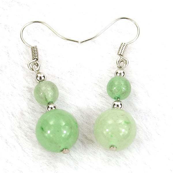 Green Aventurine Natural Gemstone Silver Earrings