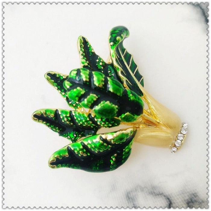 Green Cabbage with Crystals Brooch Pin