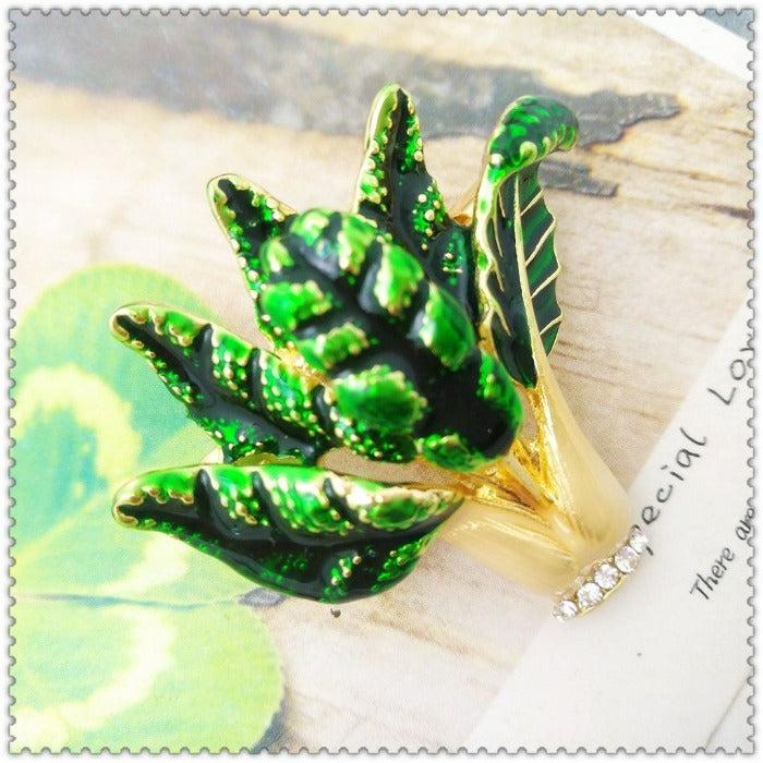 Green Cabbage with Crystals Brooch Pin
